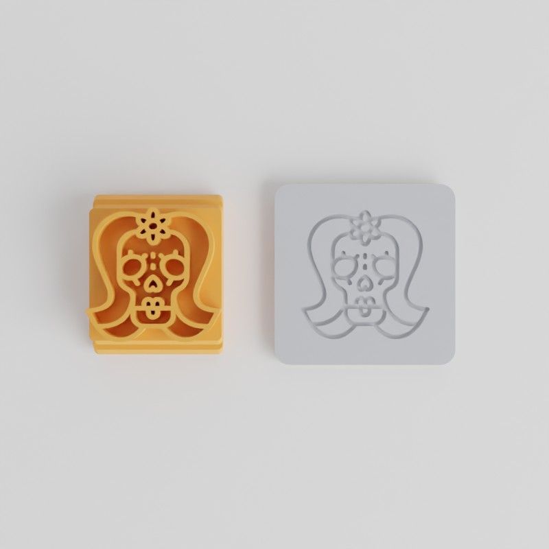 Skull Stamp Tile Set, 5 Sizes for Clay, Cookies, Fondant, Day of the Dead Skeleton Head Design