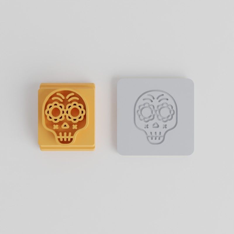 Skull Stamp Tile Set for Clay, Cookies, Fondant - 5 Piece, 20-40 mm Motif Sizes, Day of the Dead Design